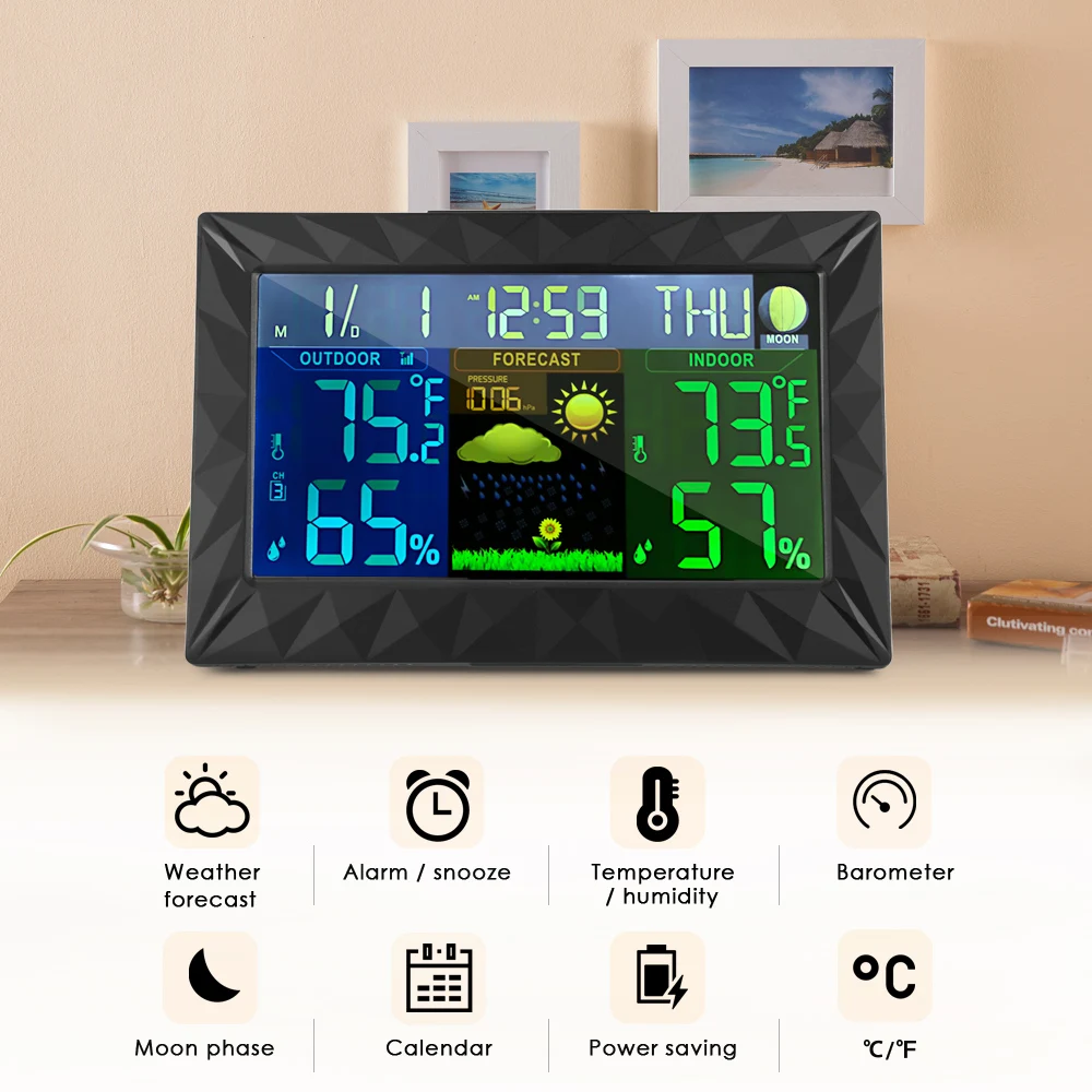 

Wireless Color Weather Station In/Outdoor Forecast Temperature Humidity Alarm And Snooze Thermometer Hygrometer TS-Y01