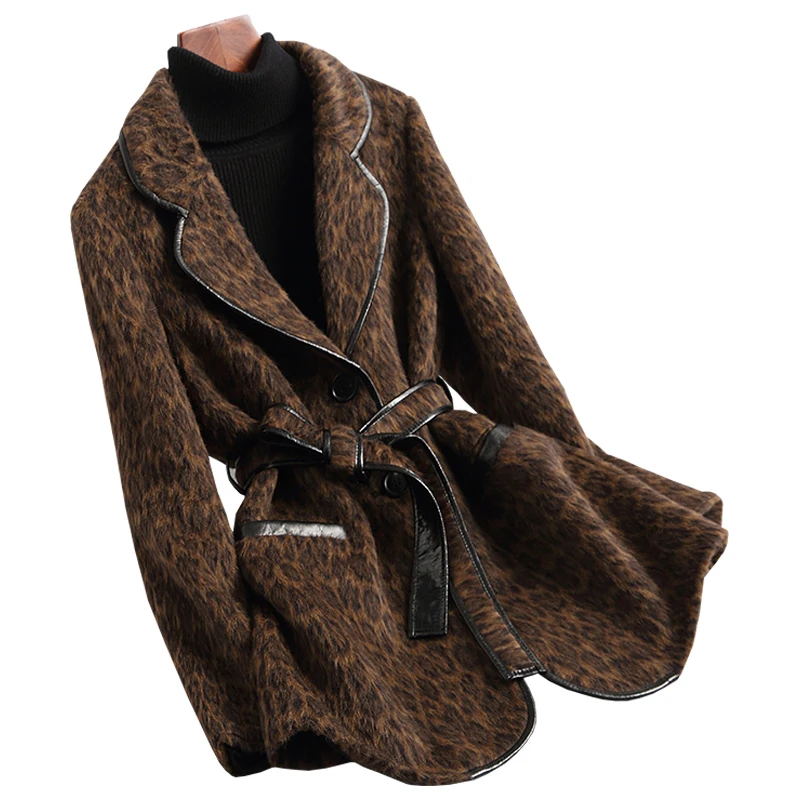 

20% Alpaca 75% Wool Coat Korean Vintage Spring Autumn Female Jacket Women Clothes 2019 Women's Real Fur Coat Leopard Tops ZT2449