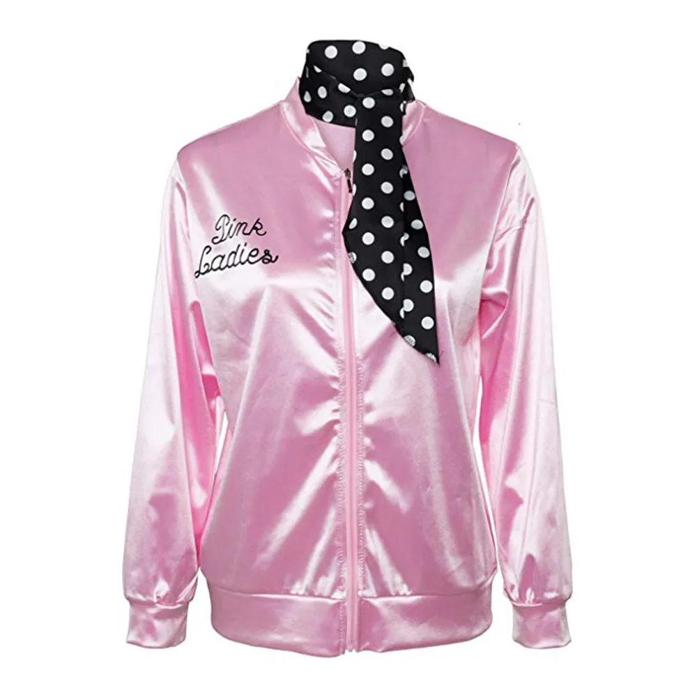 Pink Jacket women Plus Size Zipper Ladies Satin Jacket Costume with