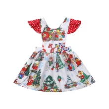 Рождественский Платье для девочек с цветочным узором праздничное платье принцессы для малышей Дети Нарядные платья из хлопка для маленьких девочек Рождественский хлопчатобумажное платье