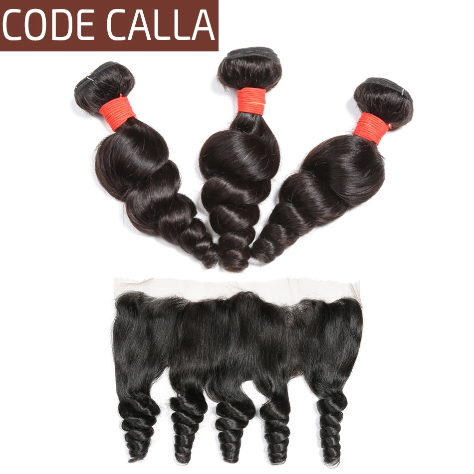 

Code Calla Loose Wave 3 Bundles With 13X4 Lace Frontal Unprocessed Peruvian Pre-colored Raw Virgin 100% Human Hair Natural Black