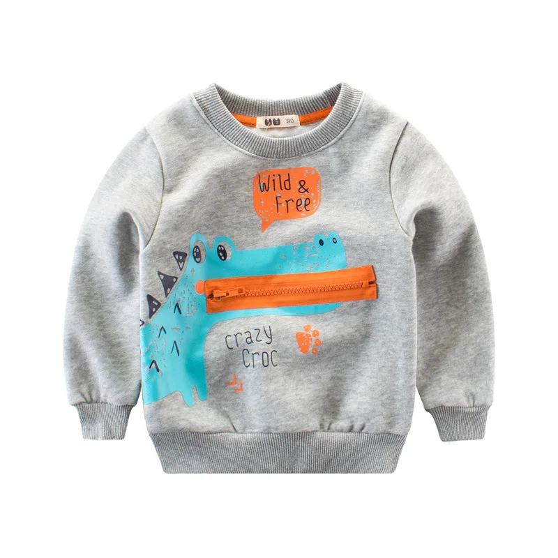 Toddler Boy Sweatshirt Fleece Warm Baby Boys Hoodies Crocodile Printed