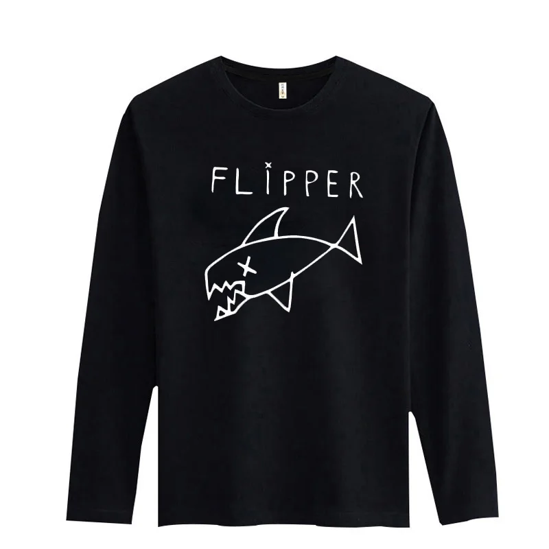 

HOT! New fashion Fish Pattern Black Long Sleeve T shirt White cotton Fish Pattern High Quality men T shirt tops XXS-3XL