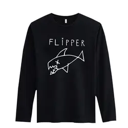 Лидер продаж! Новая мода рыбы узор черный длинный рукав футболка белый хлопок рыбы шаблон Высокое качество Мужская футболка футболки XXS-3XL