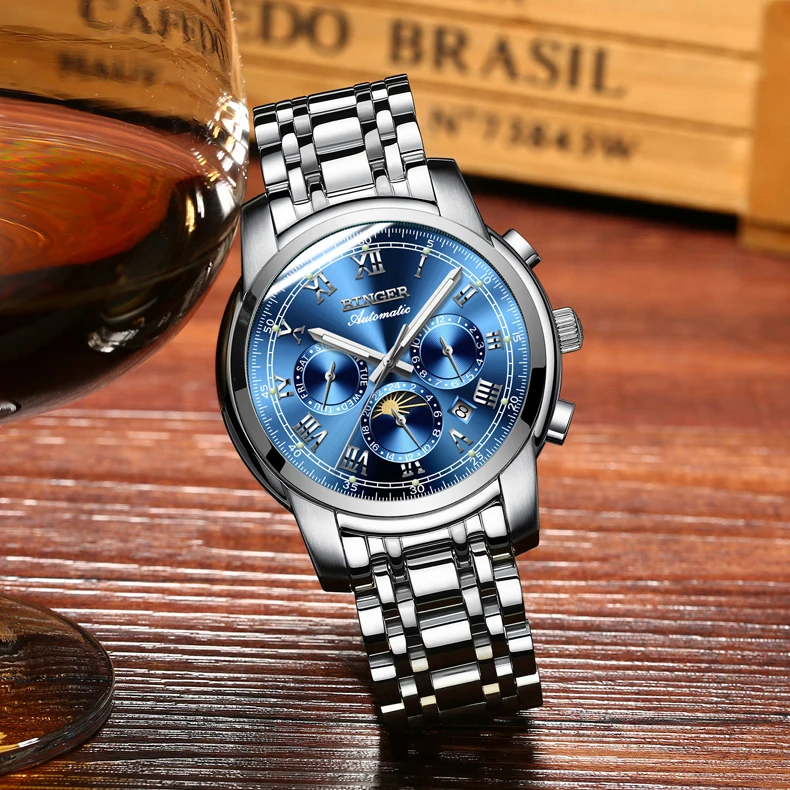 Швейцарские автоматические механические часы для мужчин Бингер люксовый бренд мужские s часы сапфировые наручные часы водонепроницаемые relogio masculino