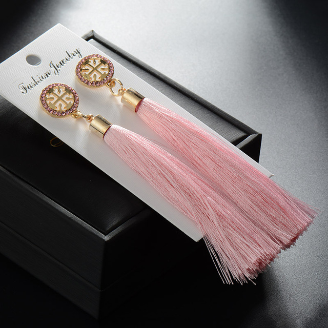 Rose Flower Tassel Earrings for Women Bohemian Boho Silk Fringed Statement Drop Long Earring Jewelry Ethnic brincos New