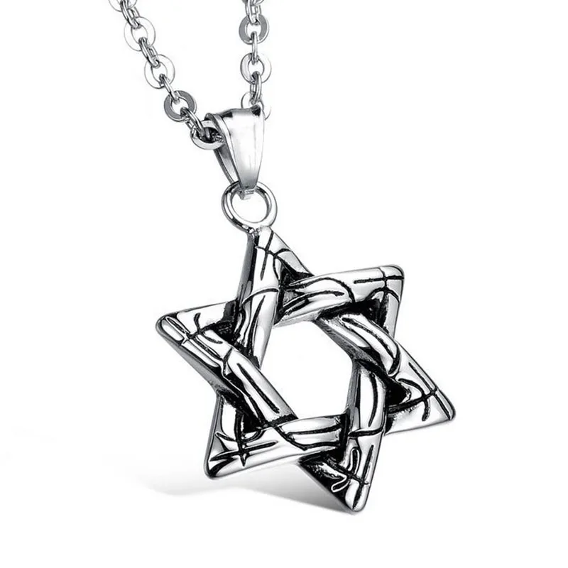 

Double sided Titanium Steel Men's Necklace Creative Personality Five-pointed Star High-end Geometric Leather Rope Necklace