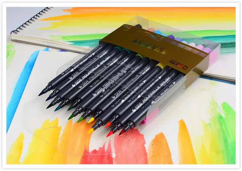 STA 12 colorsart и графический планшет для рисования манга пигмент на водной основе чернил Twin кончик кисти тонкими концами) фломастер для скетчей Акварельная кисть ручки