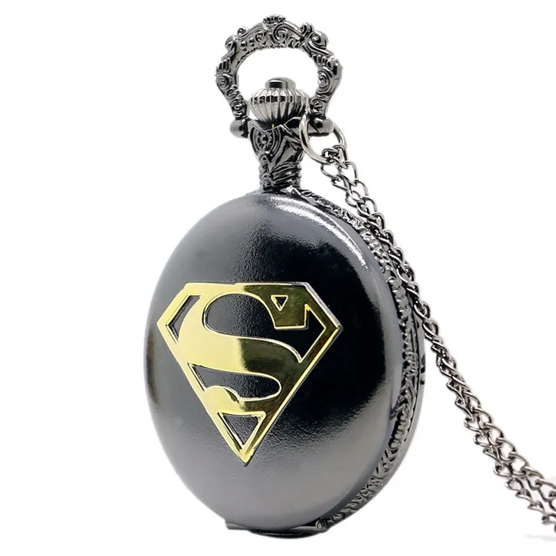 Новая мода классический черный Супермен с цепочкой крутое ожерелье популярные карманные часы герой марка S Полный Охотник для супер фанатов