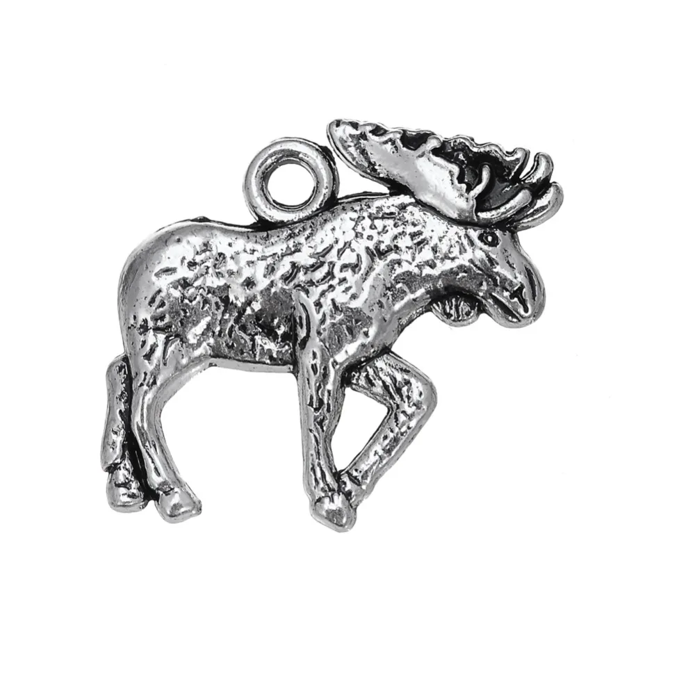 

EUEAVAN 25pcs Jewelry Accessory Zinc Alloy Floating Animal Charms One Side Moose Pendants Antique Silver Plated Gift DIY