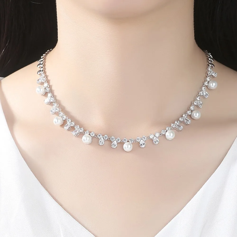 LUOTEEMI Créé Perles De Mariée Bijoux Ensembles Collier Boucle D'oreille Pour Les Femmes Nobel Style De Mariage Accessoires Décoration Cadeau - 2