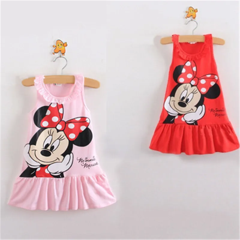 

The New Cartoon Mickey Minnie Girls Dress Summer Casual Kids dress Clothes Cool Comfortable Party Dresses For 1Y-6Y Baby Girls