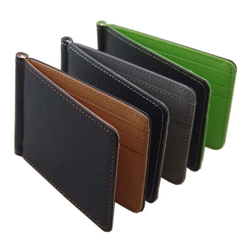 

Men Leather Wallet Clip Money Wallet Solid Male Purses With Designer Id Clip Cash Holder Card Cases