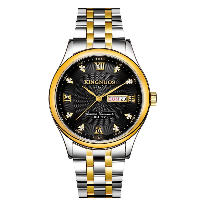 Мужские часы от ведущего бренда, роскошные часы из нержавеющей стали, часы с датой недели, водонепроницаемые мужские кварцевые часы, деловые мужские часы с бриллиантами Horloge - Цвет: Steel gold