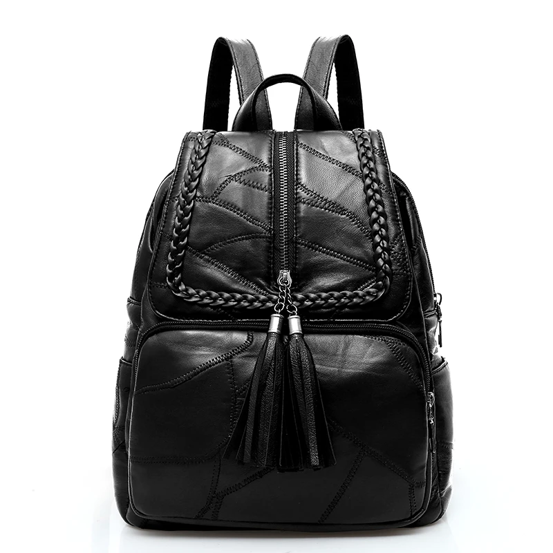 

Steampunk Pure Sheepskin Genuine Leather Women Messenger Bags Punk Gothic Style Large Capacity Black Travel Women HandBags