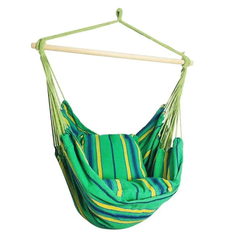 Портативный подвесной гамак для путешествий, кровать-качели для спальни, ленивый стул с 2 подушками - Цвет: Зеленый