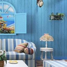 Синие средиземноморские деревянные обои нетканые ностальгические спальня гостиная ТВ фон стены вертикальные обои в полоску де Parede
