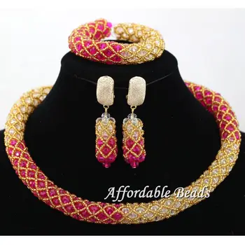 

Classy Beaded Weaving Nigerian African Beads Jewelry Necklace Beaded Bridal Wedding Party Jewelry Set Handmake hx092