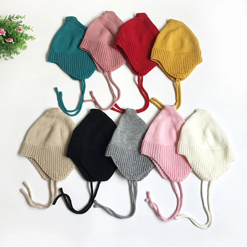 

Autumn Winter Warm Knitted Newborn Hats Pure Cartoon Ear Toddler Hats Boy Babys Girls Caps 0~3Y