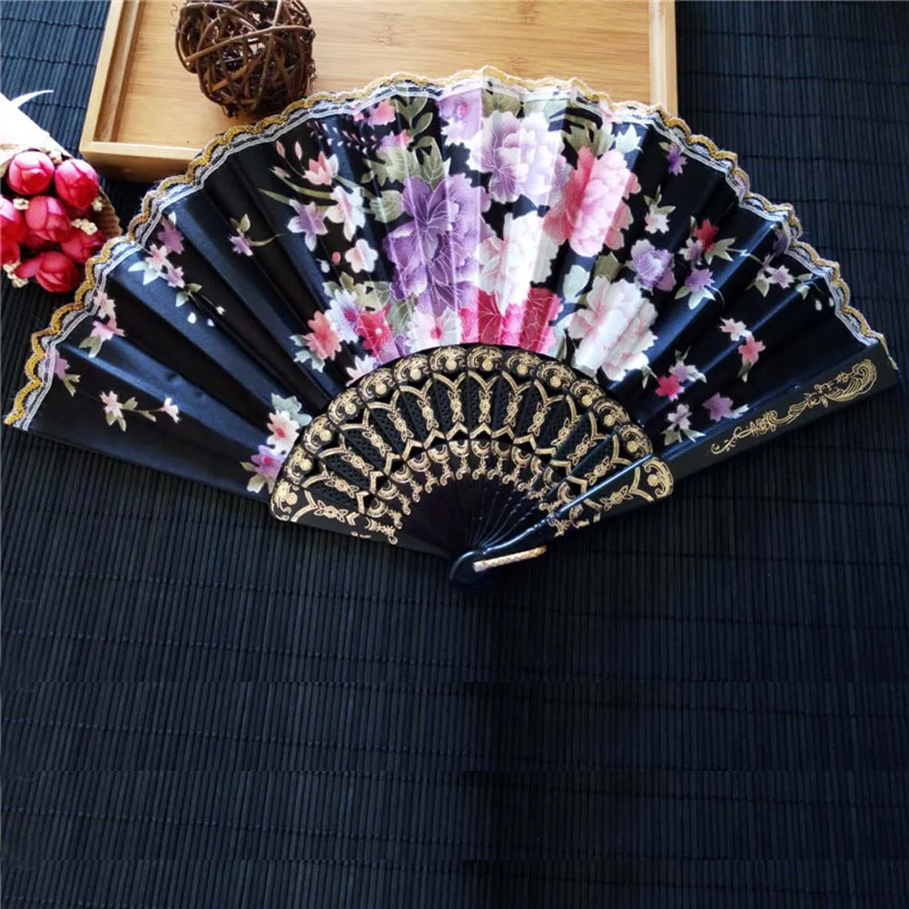 1 шт. Китайский Японский винтажный необычный Складной вентилятор ручной пластиковый кружевной Шелковый цветок танцевальные вентиляторы