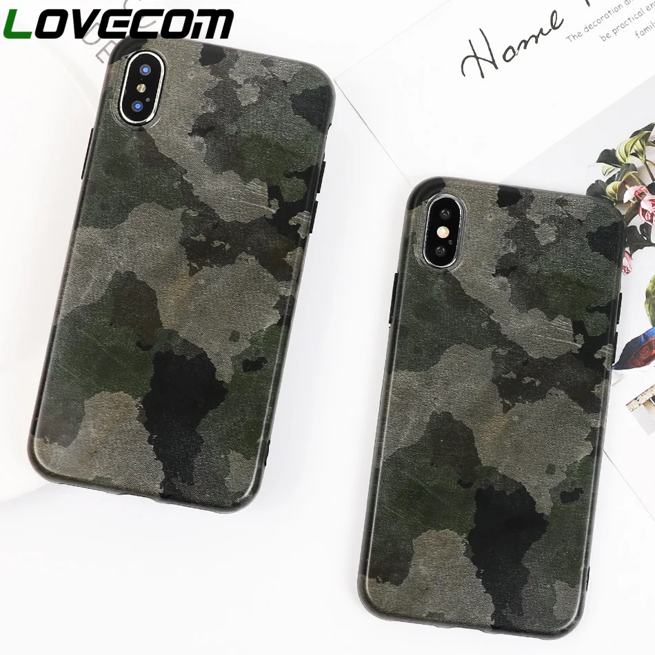 

LOVECOM Phone Cases For iPhone 6 6S 7 8 Plus X Camouflage Pattern ArmyGreen IMD Soft Protector Phone Back Cover Case Shell Coque