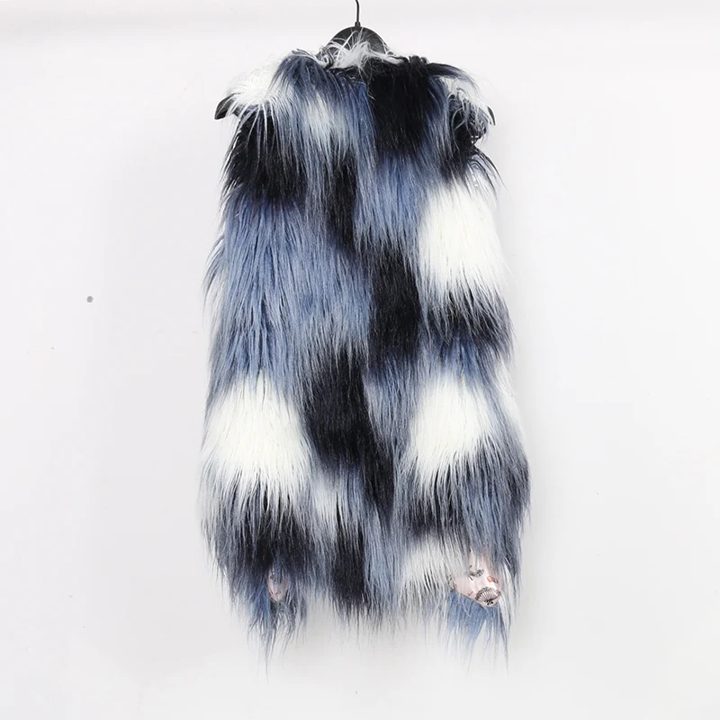 Nerazzurri, зимний жилет из искусственного меха для женщин, градиентный цветной короткий жилет, длинный ворсистый жилет из искусственного меха, куртка без рукавов 6xl