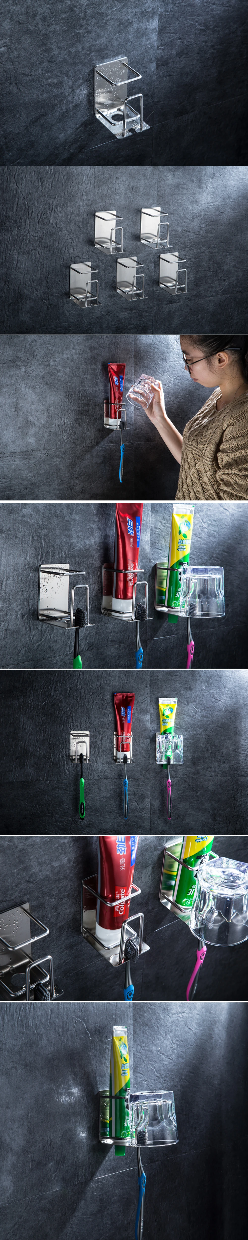 Creative 304 Stainless Steel Mug Toothbrush Toothpaste Holder On The Wall Sadoun.com