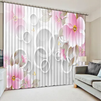 

pink flower curtains 3D Curtain Luxury Blackout Window Curtain Living Room Decoration curtains