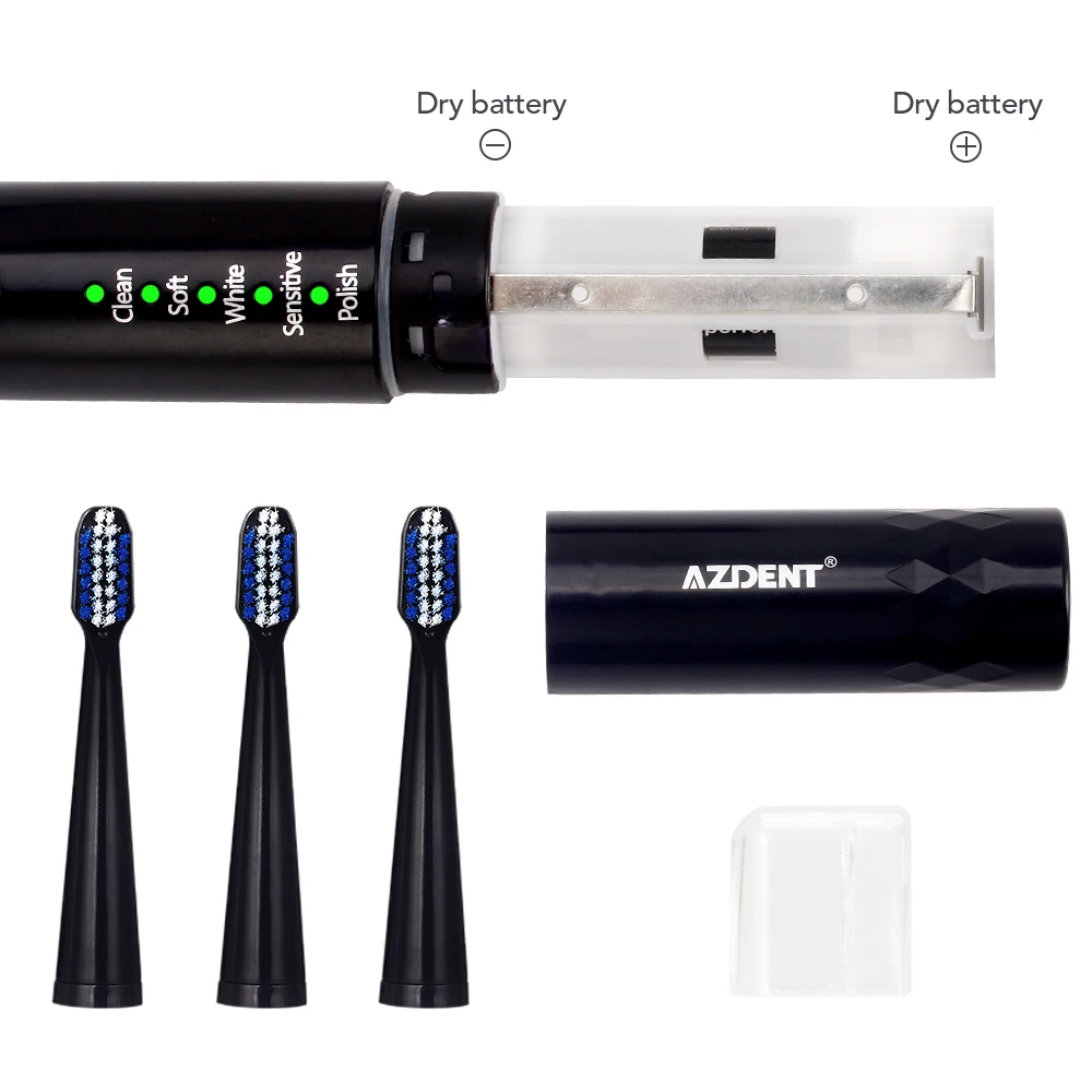 AZDENT, 5 режимов, звуковая электрическая зубная щетка, тип батареи, нет, перезаряжаемая зубная Глубокая чистка кистей с 3 мягкими головками для взрослых