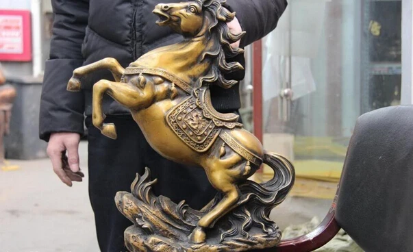song voge gem S1050 18 Chinese Royal Copper Bronze Feng Shui Lucky Two Dragon Horse Steed Art Statue | Дом и сад