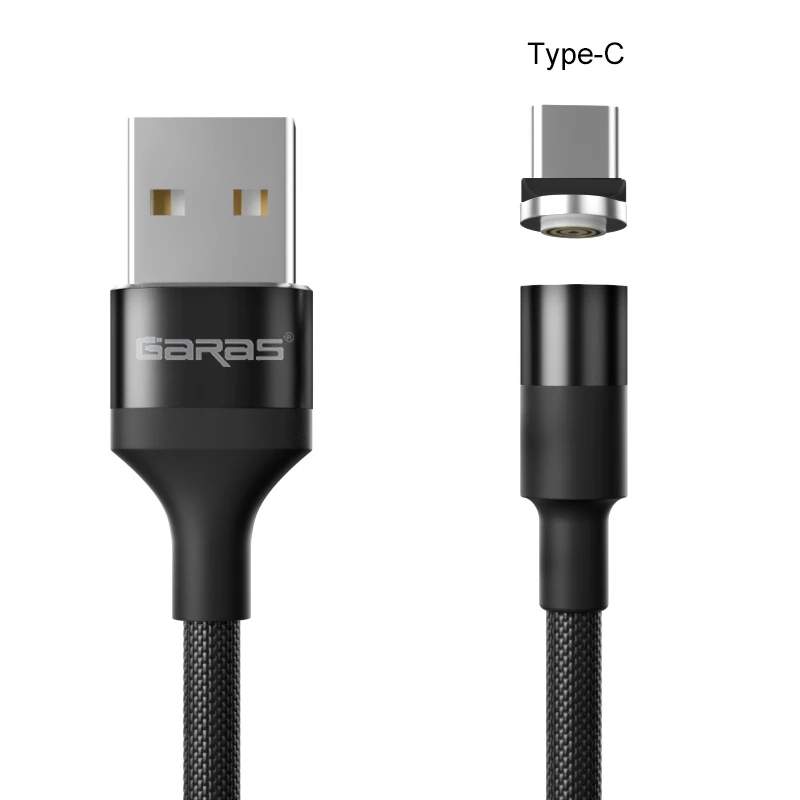 Магнитный usb-кабель GARAS для iPhone/Micro USB и type C 3A, кабель для быстрой зарядки и передачи данных QC3.0 для huawei Xiaomi, магнитный USB C - Цвет: black Type C