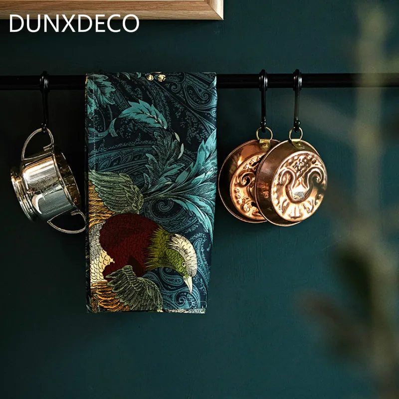 

DUNXDECO Table Placemat Cotton Tea Towel Dinner Party Napkin Vintage American Style Deep Green Nightingales Decoration Cover