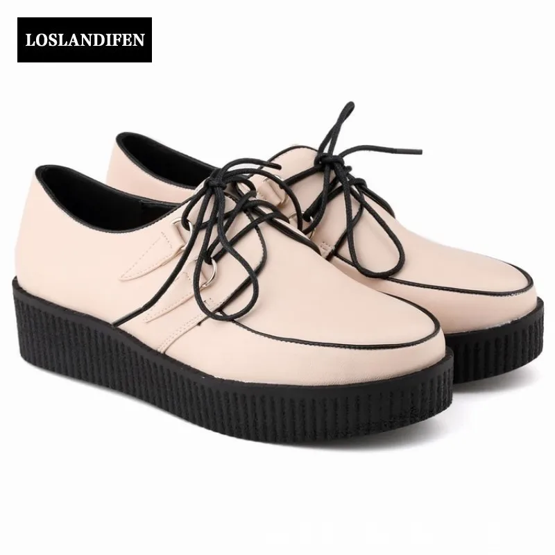 

New Arrival Women Wedges Heel Shoes Round Toe Platform Lace Up For Women Casual Retro Shoes Pu Leather 10 Colour Free Shipping