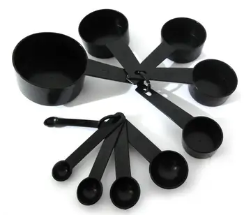 

New Arrive Black Plastic Measuring Cups 10pcs/lot Measuring Spoon Kitchen Tools Measuring Set Tools For Baking Coffee Tea SN984