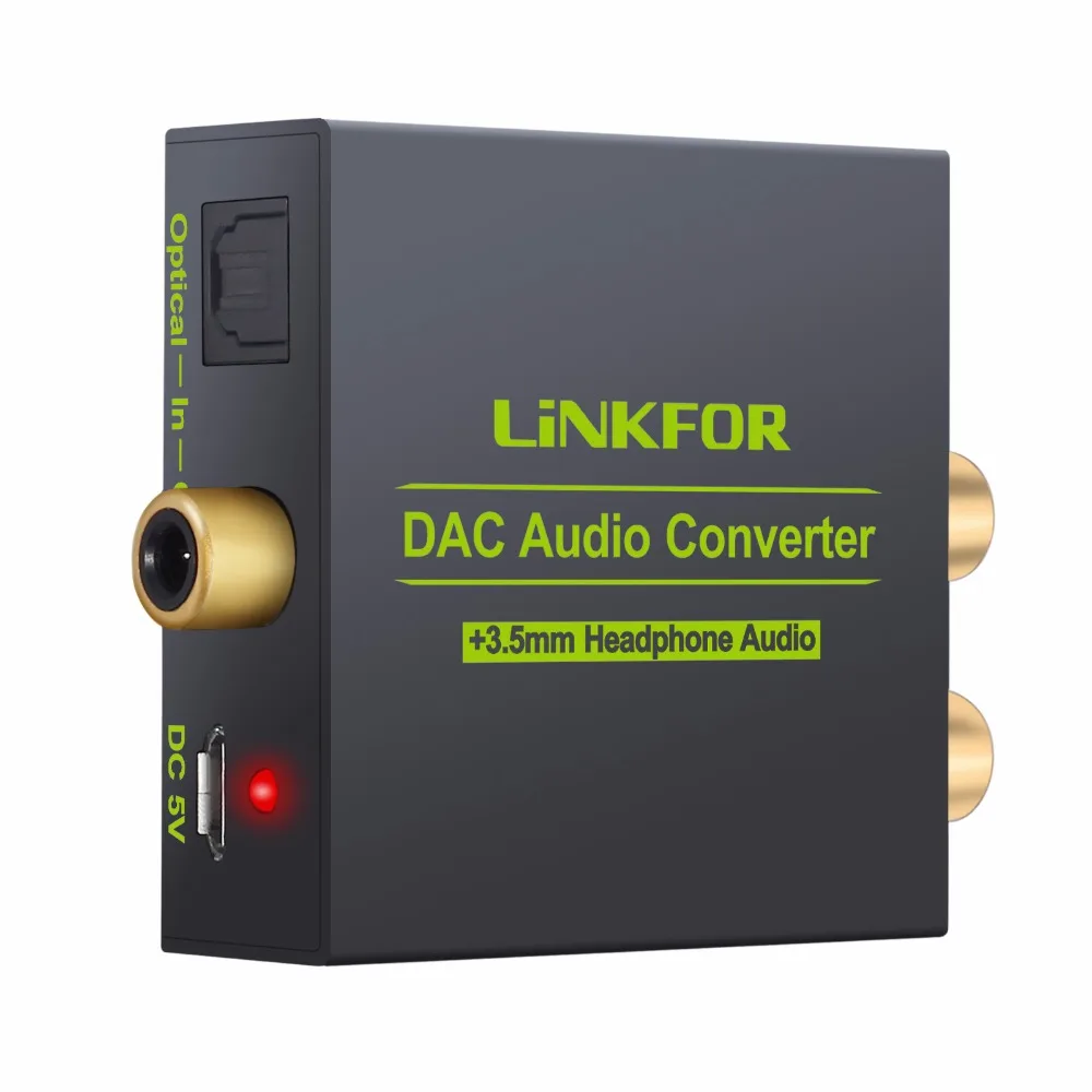 LiNKFOR DAC аудио конвертер оптический коаксиальный в аналоговый RCA 3,5 мм разъем аналоговый преобразователь адаптер с оптическим кабелем для усилителя