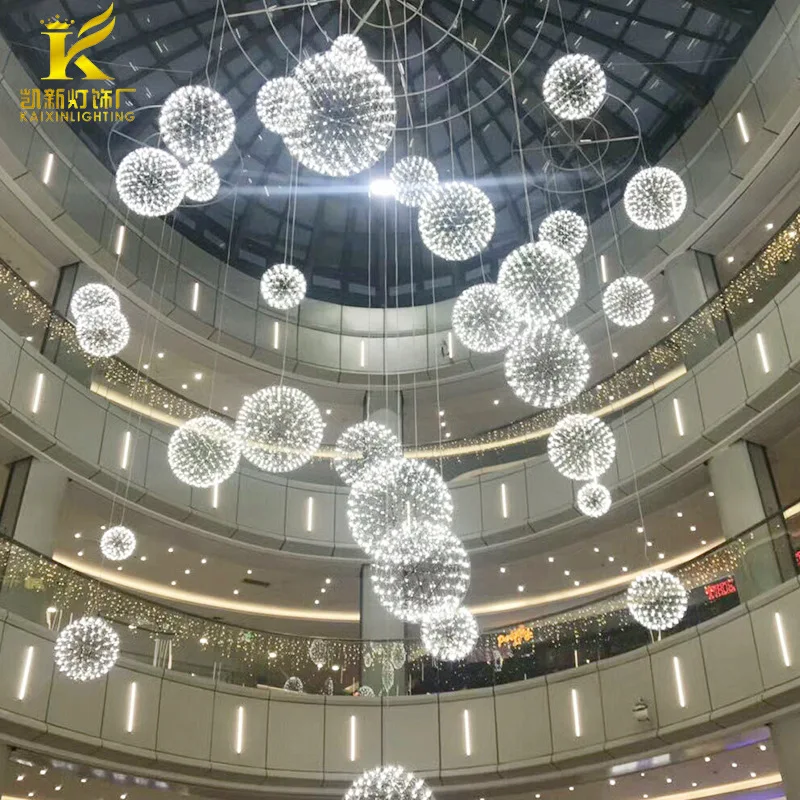 

Modern Creative Firework LED Pendant Lights Stainless Steel Large Ball Lighting Fixture Hanging Lamps for Hotel Hall Decoration