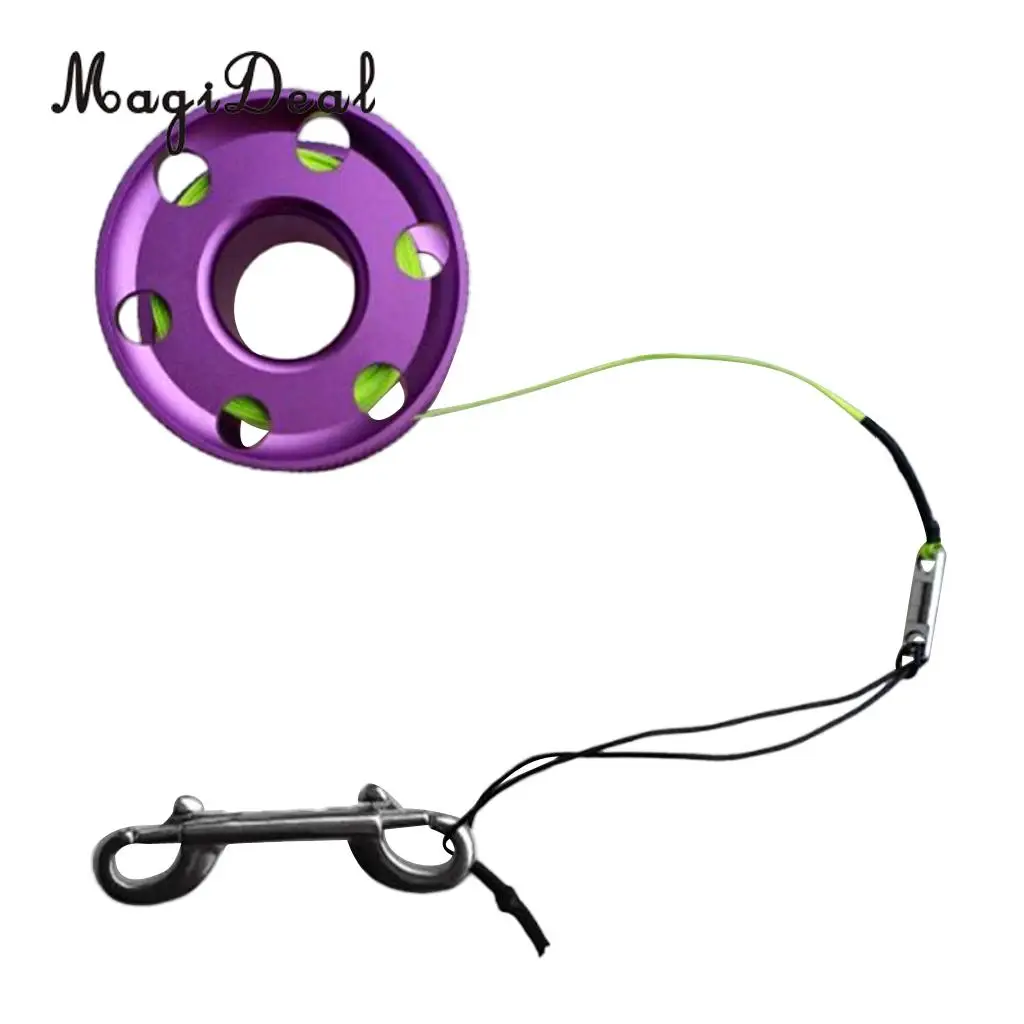 MagiDeal Scuba Diving Aluminium Finger Spool Reel Line Stainless Steel Snap Bolt Clip 20/30/50M Blue Purple Black