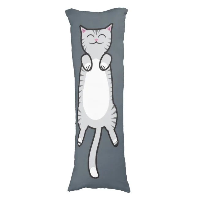 Belly Rub Cat Cushion Cover ,Gray Cartoon Animal Body Pillow Covers