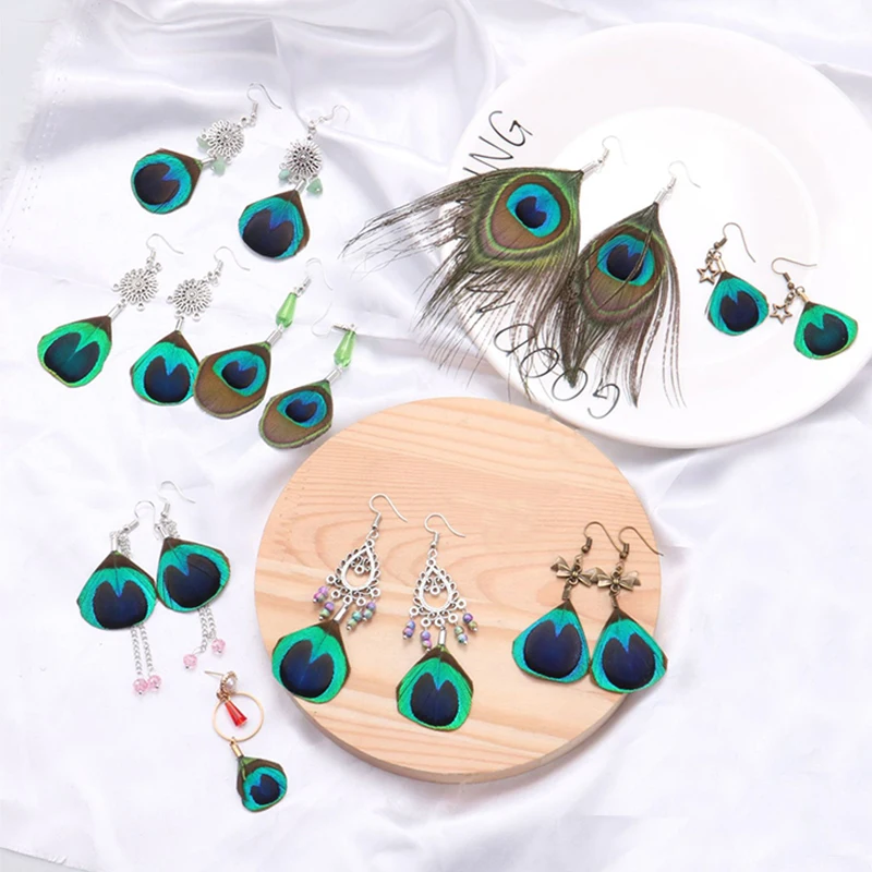 

Graceful 9 Styles High Quality Exquisite Allergy Free 2018 Unique Ethnic Natural Peacock Feather Drop Earrings 1Pair Sale