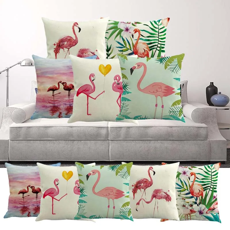 

Nordic Flamingo Pillow Case Waist Linen Cushion Cover Sofa Pillow Home Decor DIY