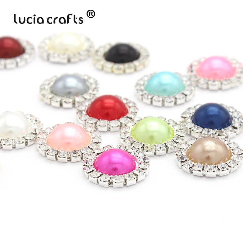 Lucia crafts 10 шт./лот 15 мм жемчужные стразы для свадебных торжеств, декорированная стразами кнопки приглашение на свадьбу Сделай Сам цветочные аксессуары для волос G0519