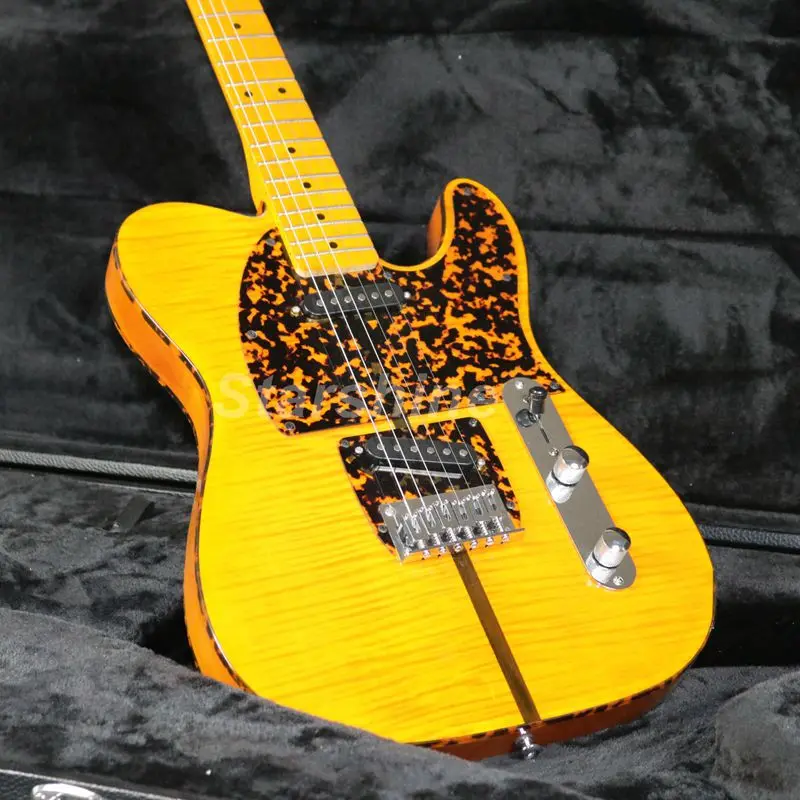 

New Product HS Anderson TL Electric Guitar X6-12 Flamed Maple Top Veneer And Back Solid Body Special pickguard