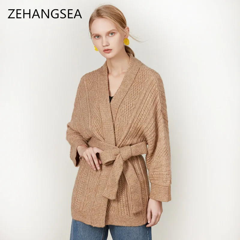 ZEHANGSEA- ladies cashmere cardigan 18 new classic thick cardigan soft loose simple casual women's cardigan coat-Free shipping