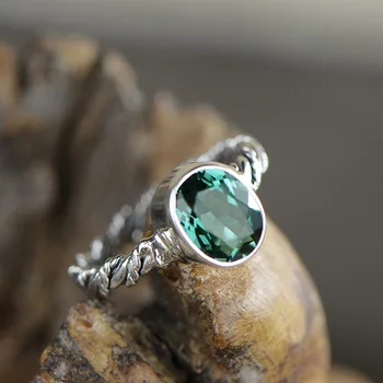 

Guaranteed Silver 925 Ring Personalized Twisted Band Natural Green Crystal Stone Women Accessories Fine Jewelry Bijoux