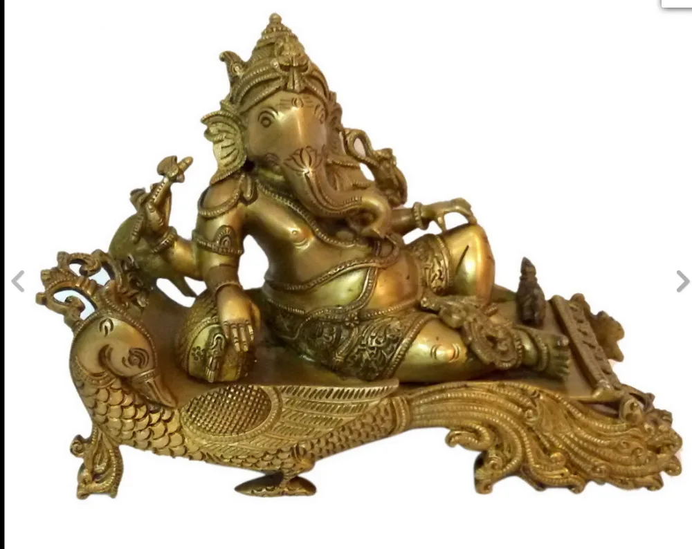 

671115556++++Bharat Haat Brass Sitting Ganesh Statue Collectible Art 1369