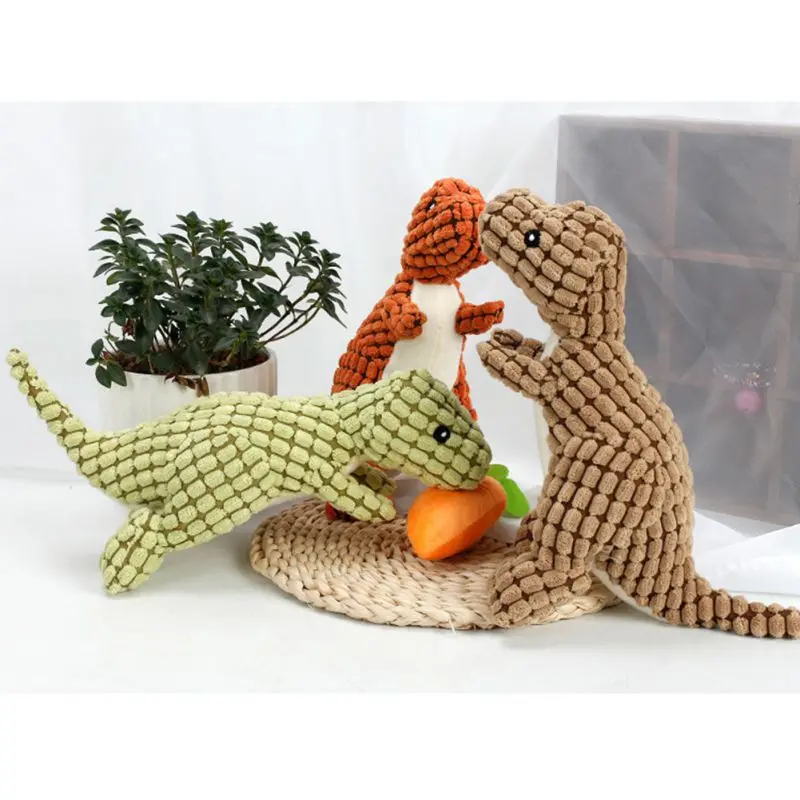 

New Pet Dinosaur Shape Plush Chew Molar Squeaky Toys For Dogs Puppy Toys To Clean The Teeth