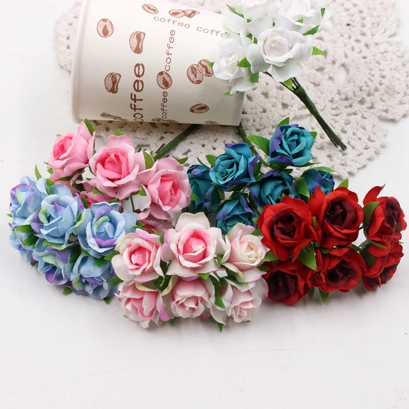 6 шт./лот 8 см букет искусственных цветов розы для Diy Венок Свадебные украшения дома вечная роза в ткани для украшения