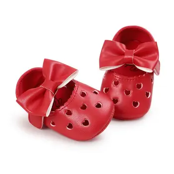 

Newborn Baby Girls Shoes Princess Mary Big Bow Hollow Heart-Shaped Crib Bebe First Walkers Flat Dress Soft Sled Shoes