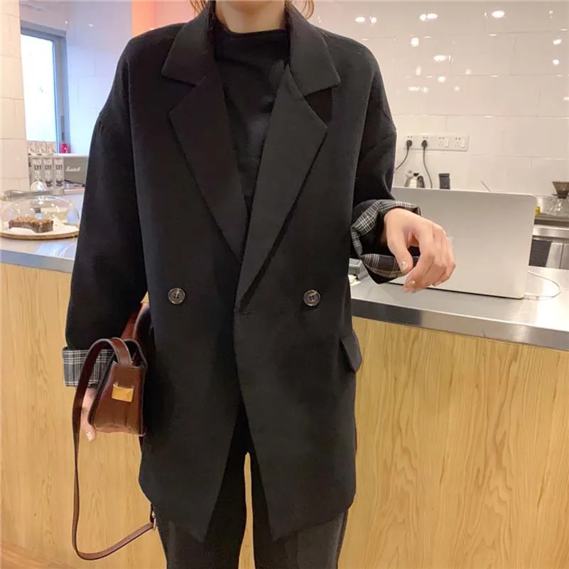 Korean Coat Women Long Sleeve Ulzzang Double Breasted Solid Two Colors 2019 Spring Autumn Outwear Casual Pocket Corduroy Jackets