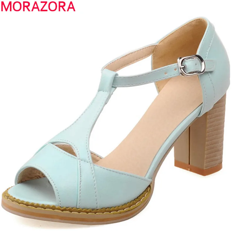 

MORAZORA new arrival 2020 summer hot fashion square heel women shoes with buckle high heels solid peep toe female sandals